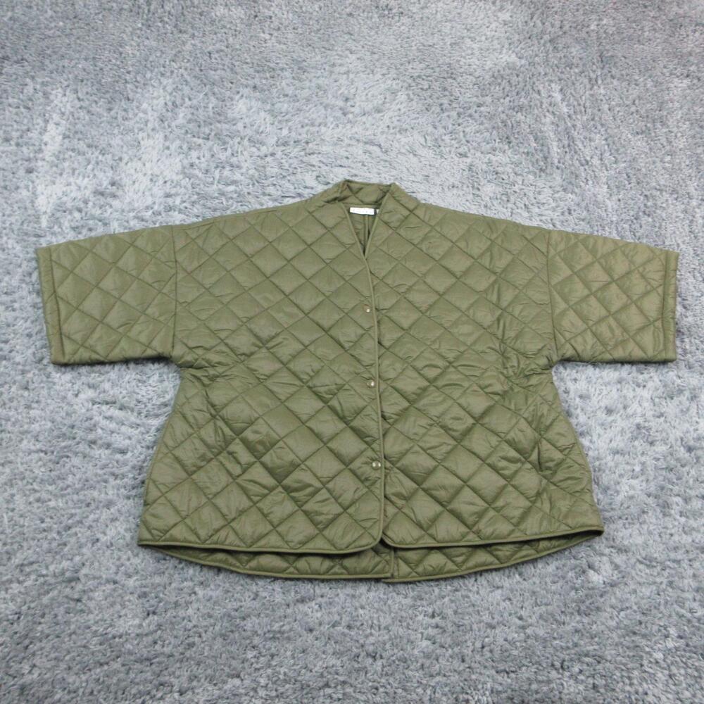 Joan Rivers Jacket Womens Large Green Quilted Collarless Mid-Length Snap NWOT